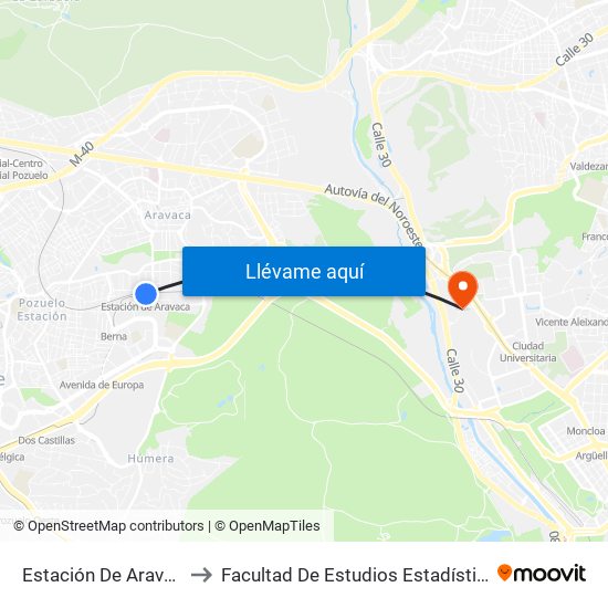 Estación De Aravaca to Facultad De Estudios Estadísticos map