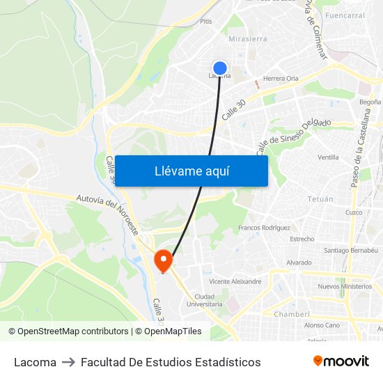 Lacoma to Facultad De Estudios Estadísticos map
