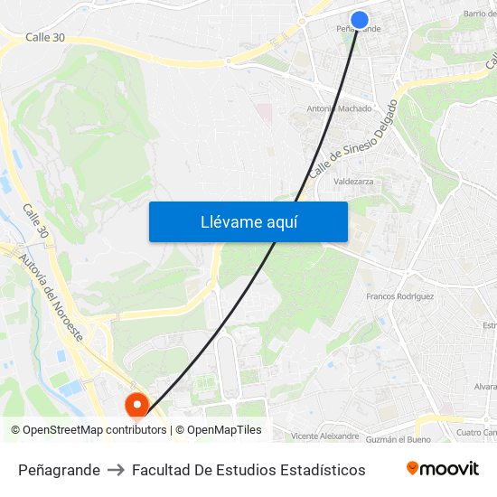 Peñagrande to Facultad De Estudios Estadísticos map