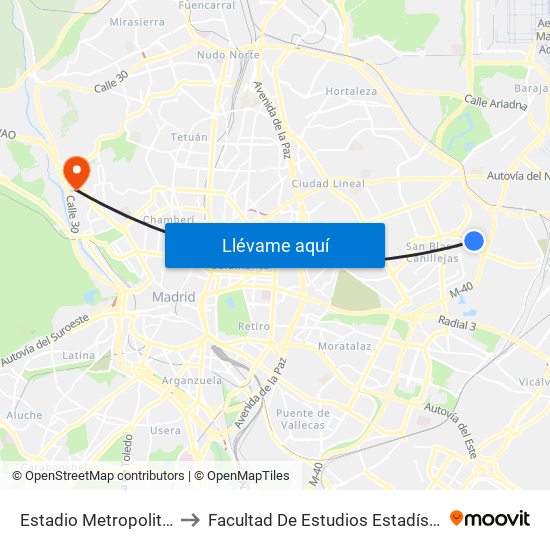Estadio Metropolitano to Facultad De Estudios Estadísticos map