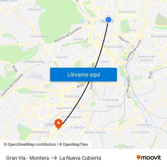Gran Vía - Montera to La Nueva Cubierta map