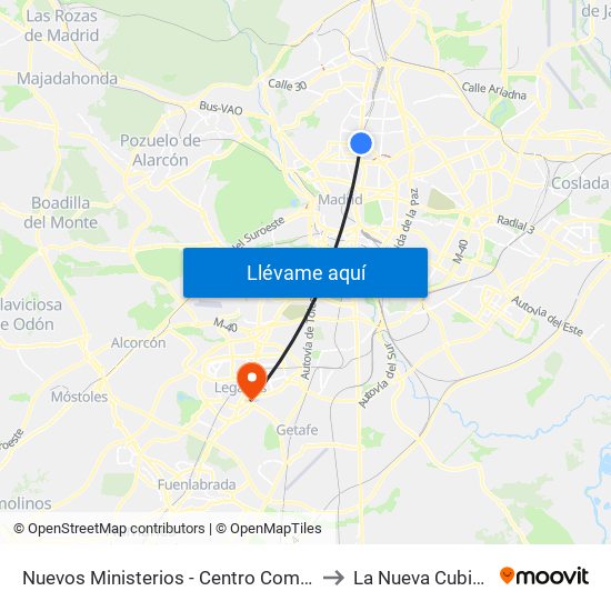 Nuevos Ministerios - Centro Comercial to La Nueva Cubierta map