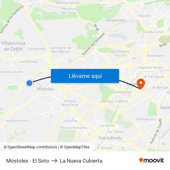 Móstoles - El Soto to La Nueva Cubierta map