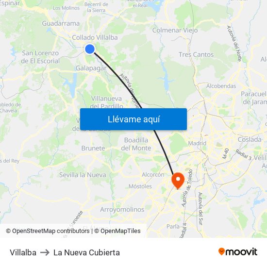 Villalba to La Nueva Cubierta map