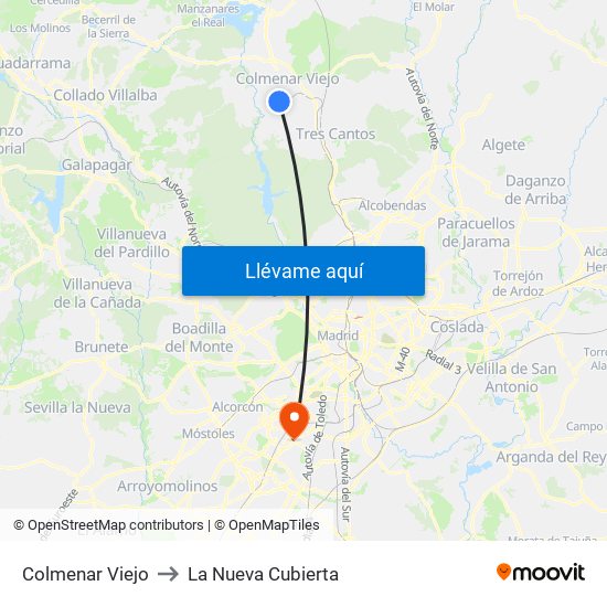 Colmenar Viejo to La Nueva Cubierta map
