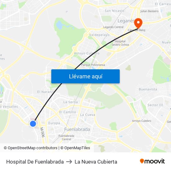 Hospital De Fuenlabrada to La Nueva Cubierta map