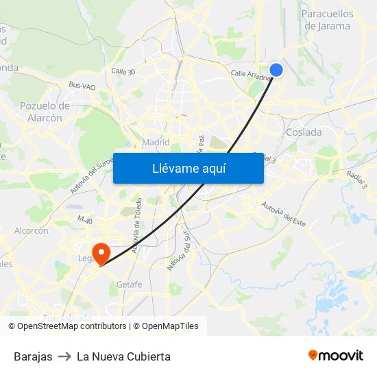 Barajas to La Nueva Cubierta map