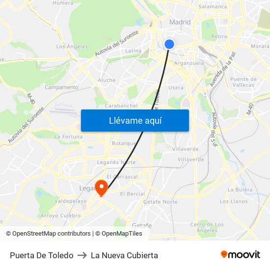 Puerta De Toledo to La Nueva Cubierta map