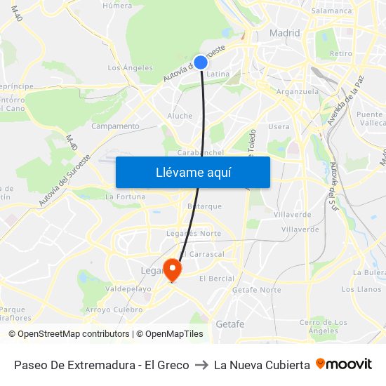 Paseo De Extremadura - El Greco to La Nueva Cubierta map
