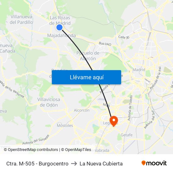 Ctra. M-505 - Burgocentro to La Nueva Cubierta map