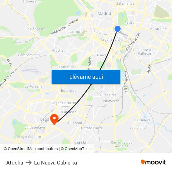 Atocha to La Nueva Cubierta map