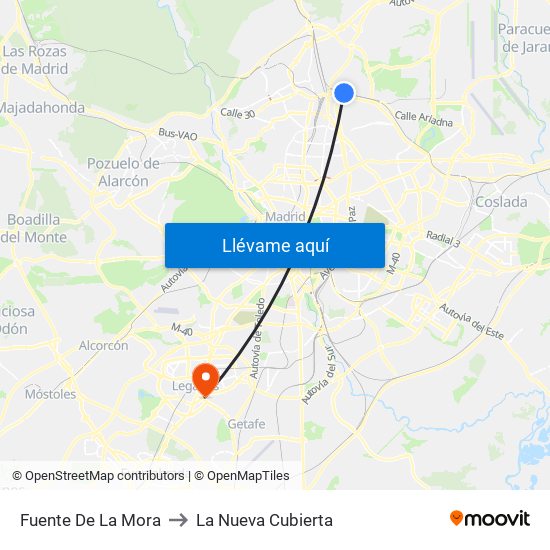 Fuente De La Mora to La Nueva Cubierta map