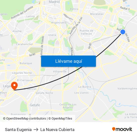 Santa Eugenia to La Nueva Cubierta map