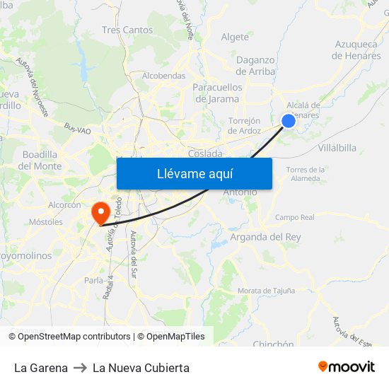 La Garena to La Nueva Cubierta map