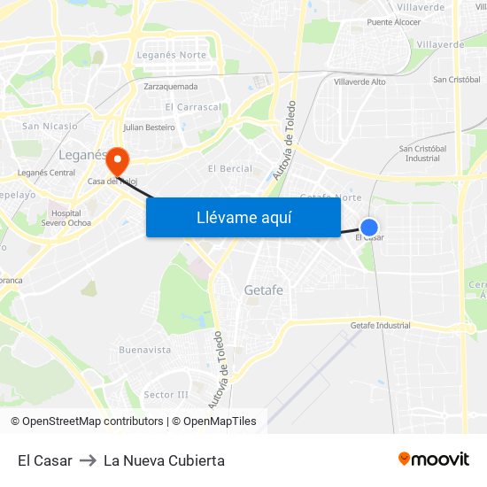 El Casar to La Nueva Cubierta map