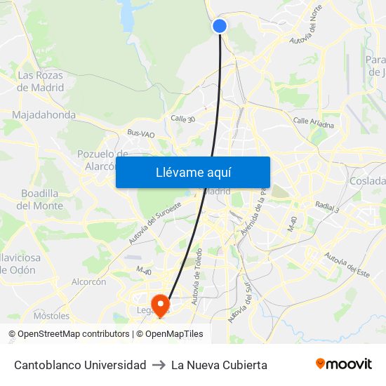 Cantoblanco Universidad to La Nueva Cubierta map