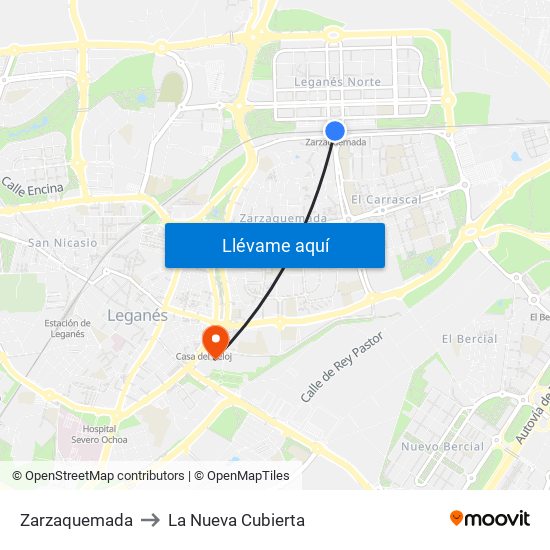 Zarzaquemada to La Nueva Cubierta map