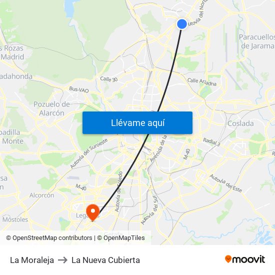 La Moraleja to La Nueva Cubierta map