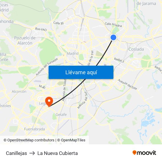 Canillejas to La Nueva Cubierta map