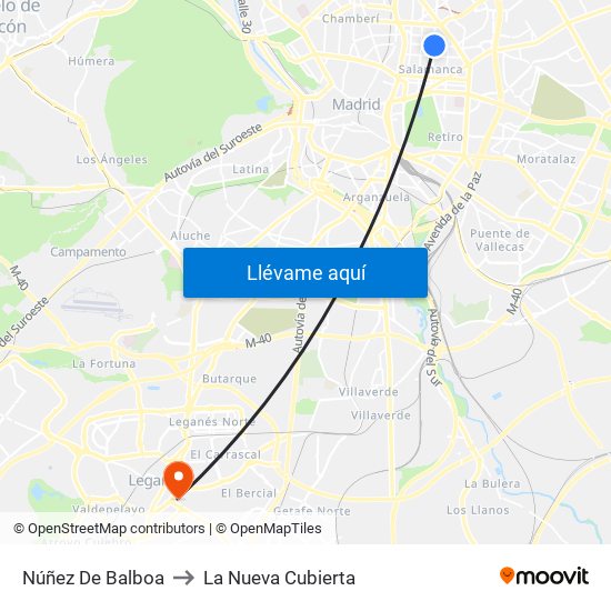 Núñez De Balboa to La Nueva Cubierta map