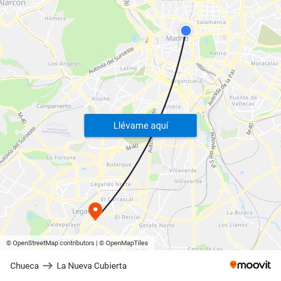 Chueca to La Nueva Cubierta map
