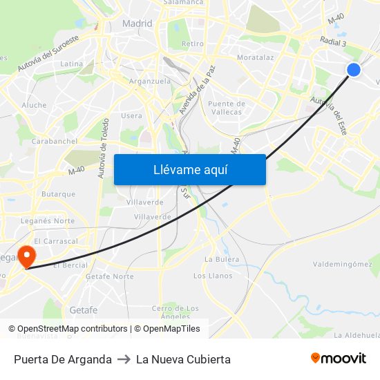 Puerta De Arganda to La Nueva Cubierta map