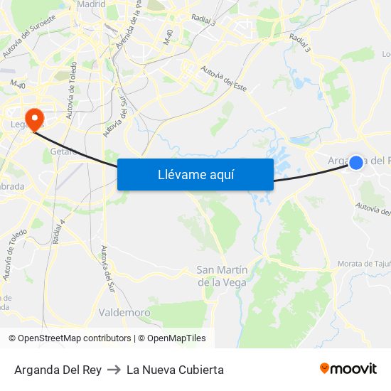 Arganda Del Rey to La Nueva Cubierta map