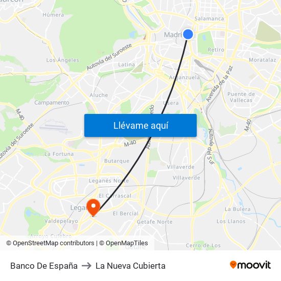 Banco De España to La Nueva Cubierta map