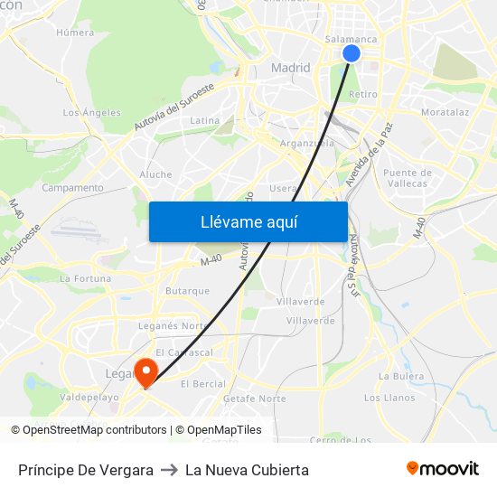Príncipe De Vergara to La Nueva Cubierta map