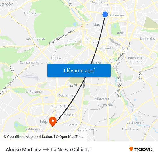 Alonso Martínez to La Nueva Cubierta map