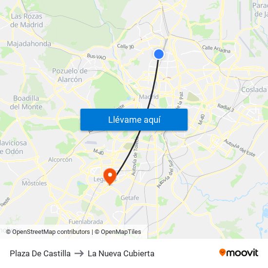 Plaza De Castilla to La Nueva Cubierta map