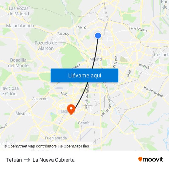 Tetuán to La Nueva Cubierta map