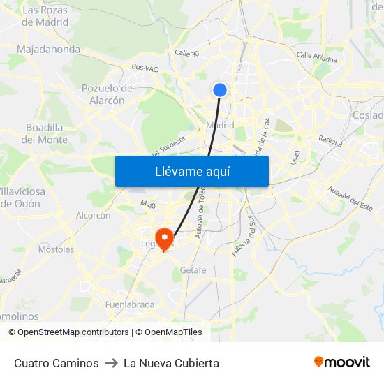Cuatro Caminos to La Nueva Cubierta map