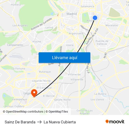 Sainz De Baranda to La Nueva Cubierta map