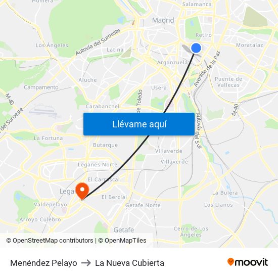 Menéndez Pelayo to La Nueva Cubierta map