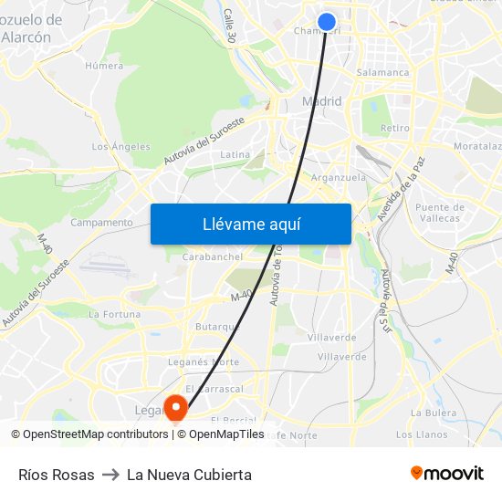 Ríos Rosas to La Nueva Cubierta map