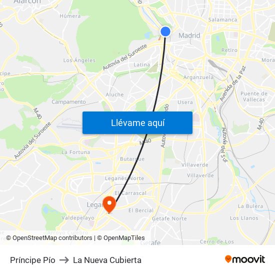 Príncipe Pío to La Nueva Cubierta map