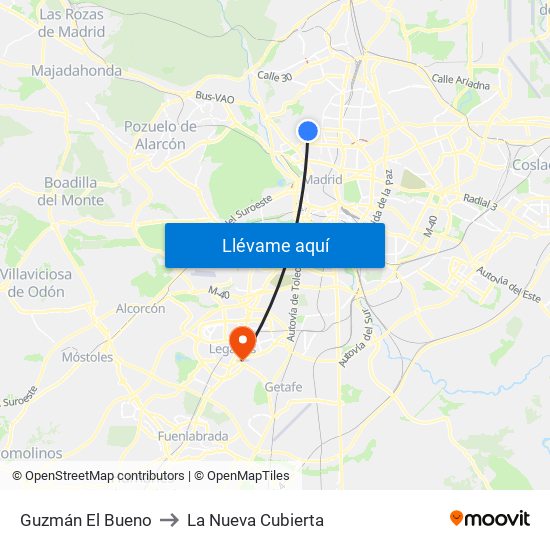 Guzmán El Bueno to La Nueva Cubierta map