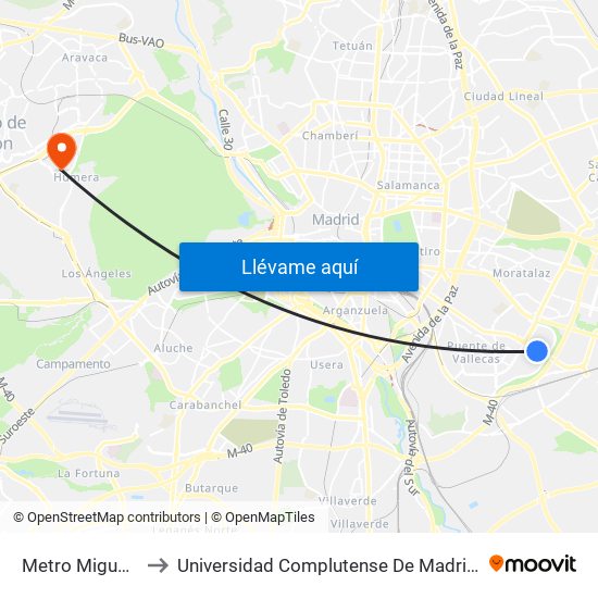 Metro Miguel Hernández to Universidad Complutense De Madrid (Campus De Somosaguas) map