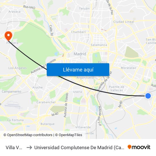 Villa Vallecas to Universidad Complutense De Madrid (Campus De Somosaguas) map