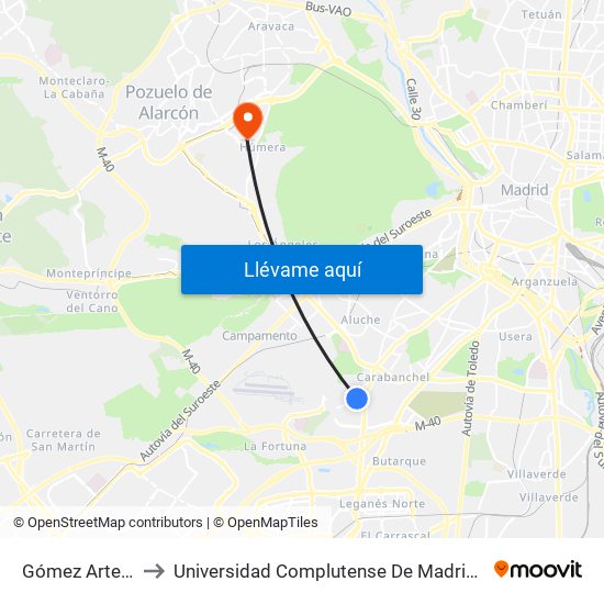 Gómez Arteche - Alzina to Universidad Complutense De Madrid (Campus De Somosaguas) map