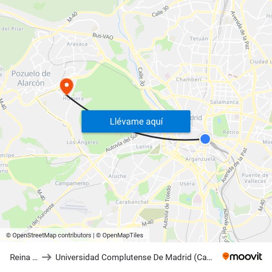 Reina Sofía to Universidad Complutense De Madrid (Campus De Somosaguas) map