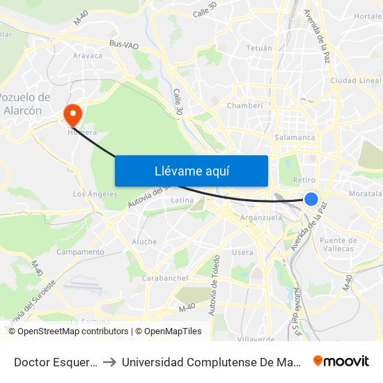 Doctor Esquerdo - Cavanilles to Universidad Complutense De Madrid (Campus De Somosaguas) map
