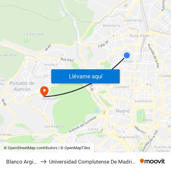 Blanco Argibay - Müller to Universidad Complutense De Madrid (Campus De Somosaguas) map