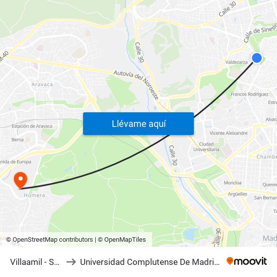 Villaamil - San Restituto to Universidad Complutense De Madrid (Campus De Somosaguas) map