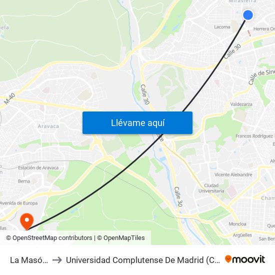 La Masó - Salou to Universidad Complutense De Madrid (Campus De Somosaguas) map