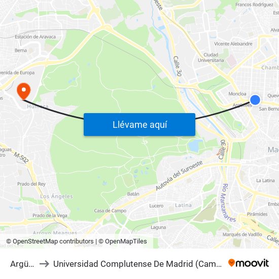 Argüelles to Universidad Complutense De Madrid (Campus De Somosaguas) map