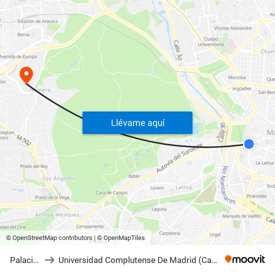 Palacio Real to Universidad Complutense De Madrid (Campus De Somosaguas) map