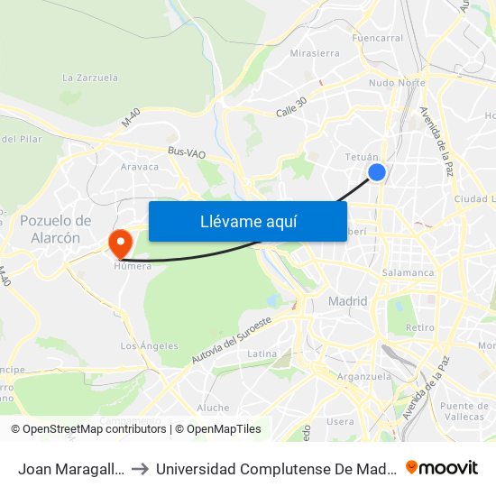 Joan Maragall - San Germán to Universidad Complutense De Madrid (Campus De Somosaguas) map
