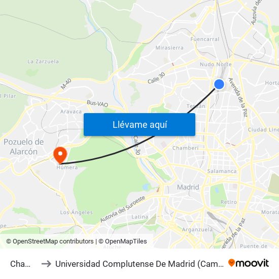 Chamartín to Universidad Complutense De Madrid (Campus De Somosaguas) map